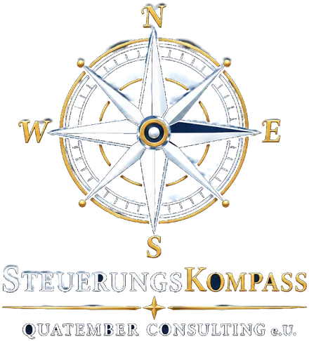 SteuerungsKompass · Quatember Consulting Logo: Kompassrose mit Schriftzug SteuerungsKompass und Quatember Consulting